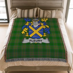 ScotsTee Shop Irish Fleury Clan Coat of Arms Irish Tartan Woven Blanket