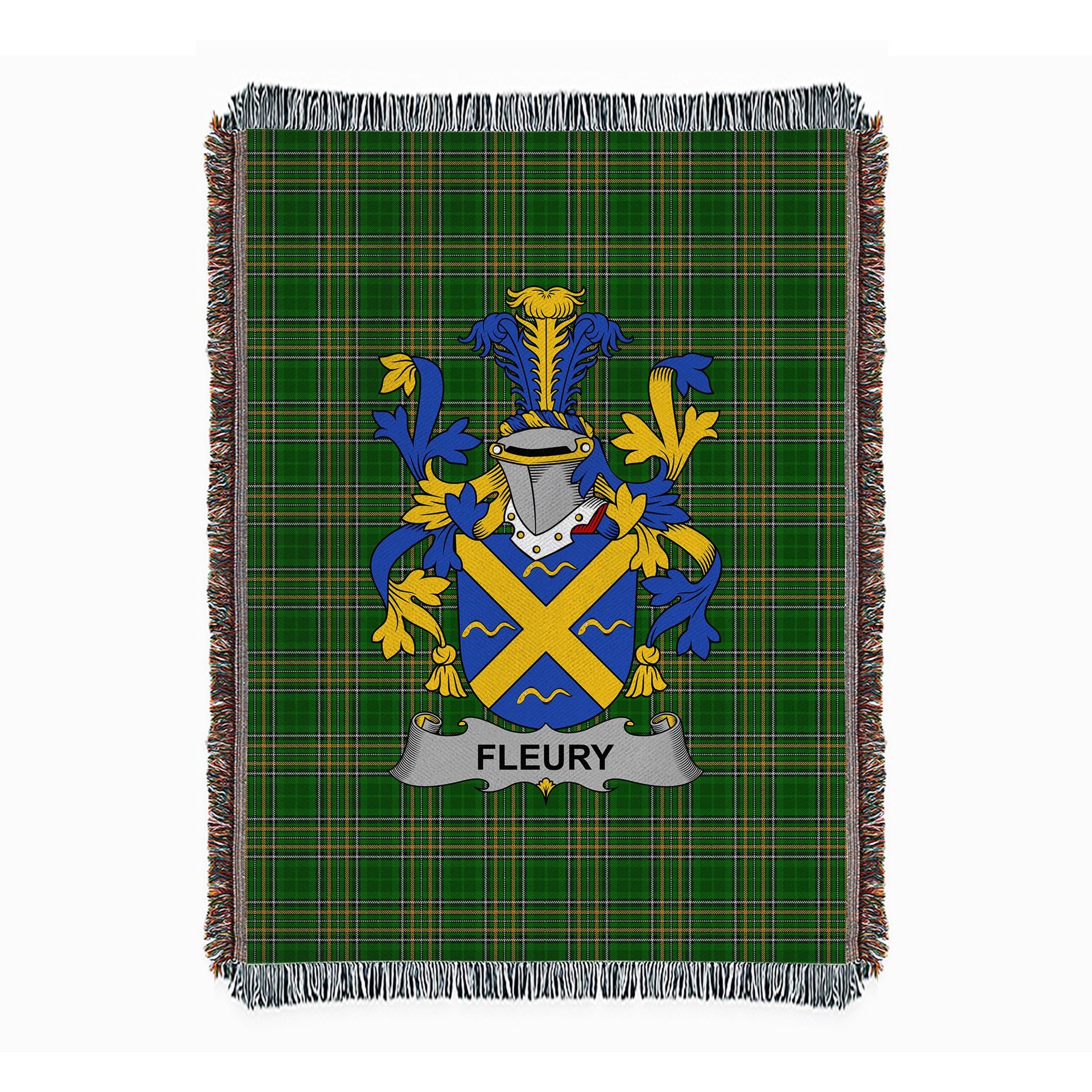 ScotsTee Shop Irish Fleury Clan Coat of Arms Irish Tartan Woven Blanket