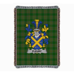 ScotsTee Shop Irish Fleury Clan Coat of Arms Irish Tartan Woven Blanket