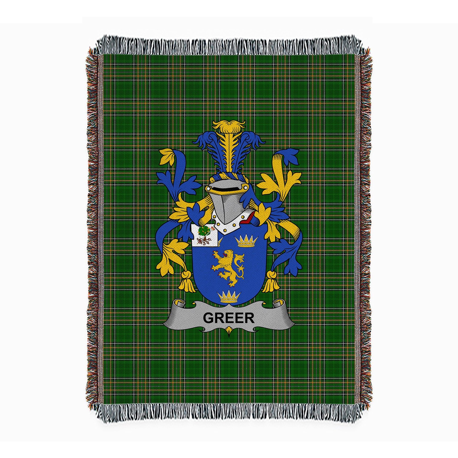 ScotsTee Shop Irish Greer Clan Coat of Arms Irish Tartan Woven Blanket