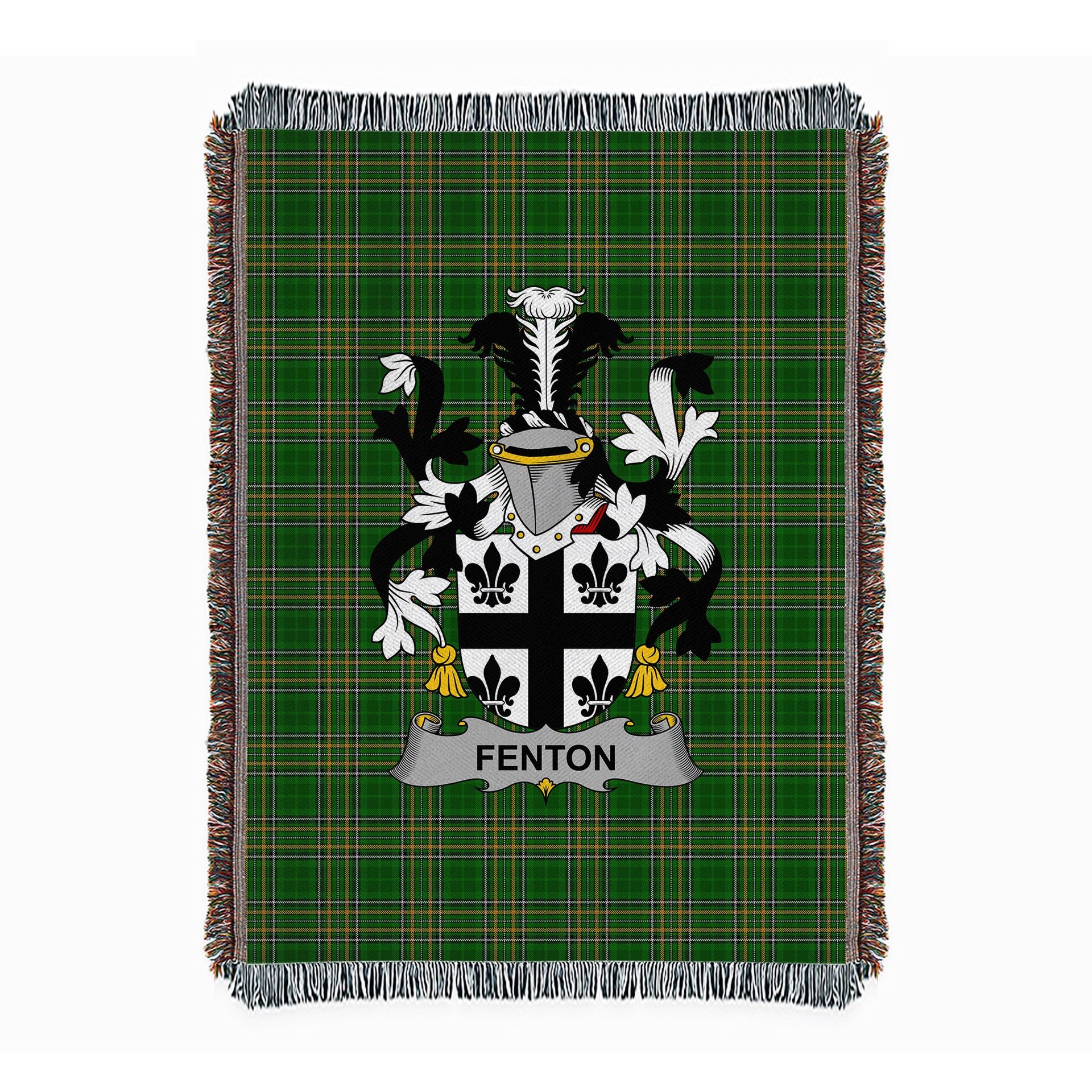 ScotsTee Shop Irish Fenton Clan Coat of Arms Irish Tartan Woven Blanket