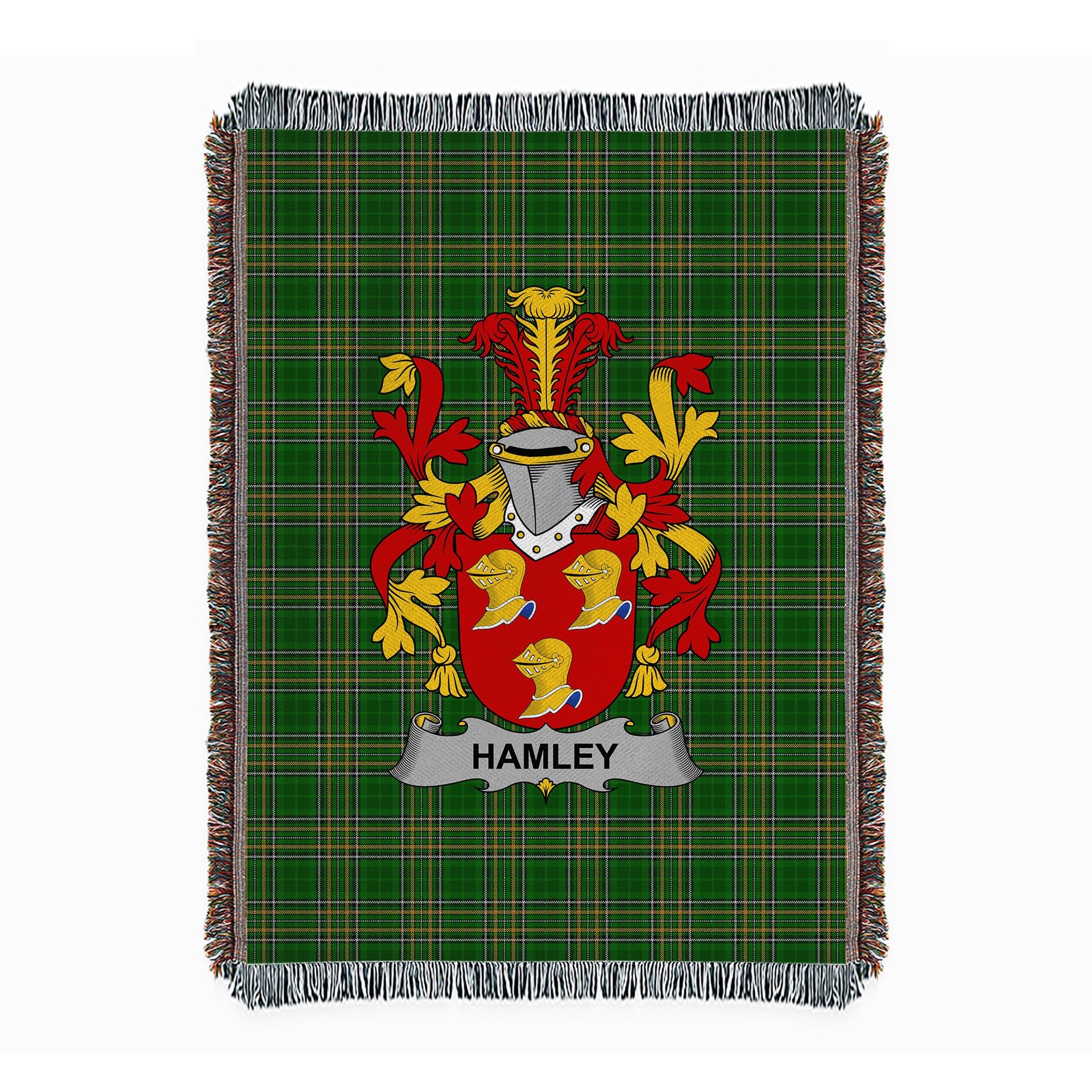ScotsTee Shop Irish Hamley Clan Coat of Arms Irish Tartan Woven Blanket