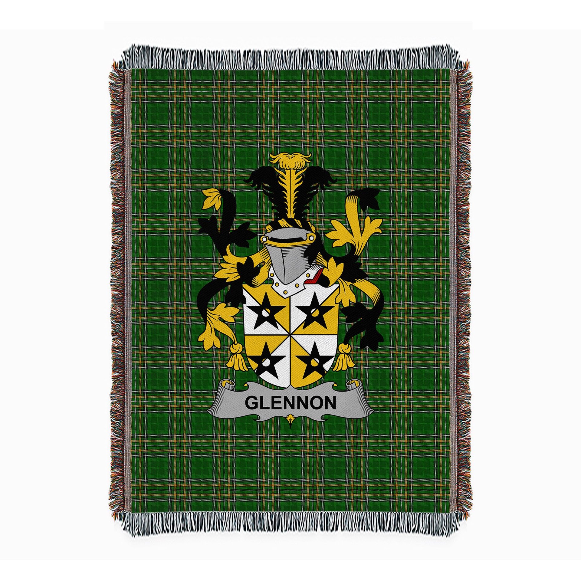 ScotsTee Shop Irish Glennon or Glenane Clan Coat of Arms Irish Tartan Woven Blanket