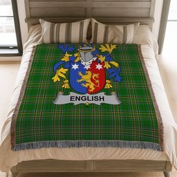 ScotsTee Shop Irish English Clan Coat of Arms Irish Tartan Woven Blanket