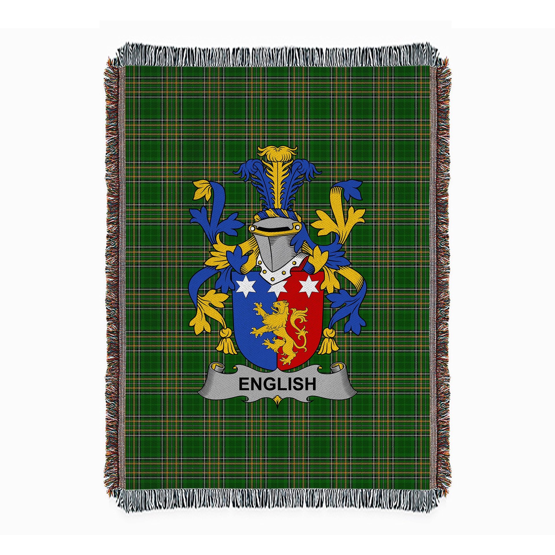 ScotsTee Shop Irish English Clan Coat of Arms Irish Tartan Woven Blanket