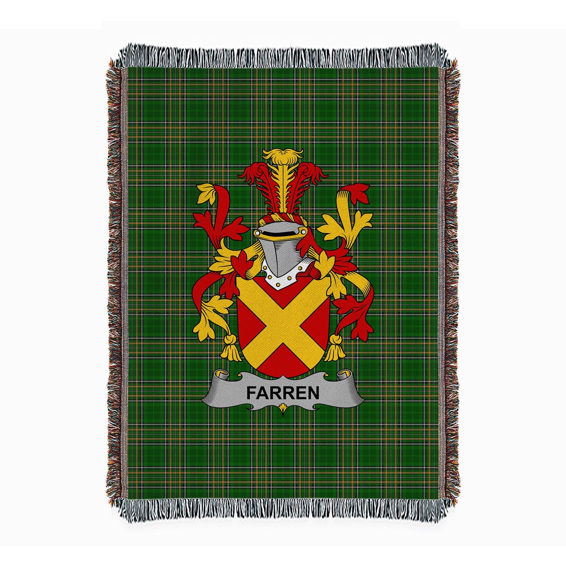 ScotsTee Shop Irish Farren or O'Farren Clan Coat of Arms Irish Tartan Woven Blanket