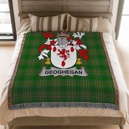 ScotsTee Shop Irish Geoghegan or O'Geoghegan Clan Coat of Arms Irish Tartan Woven Blanket