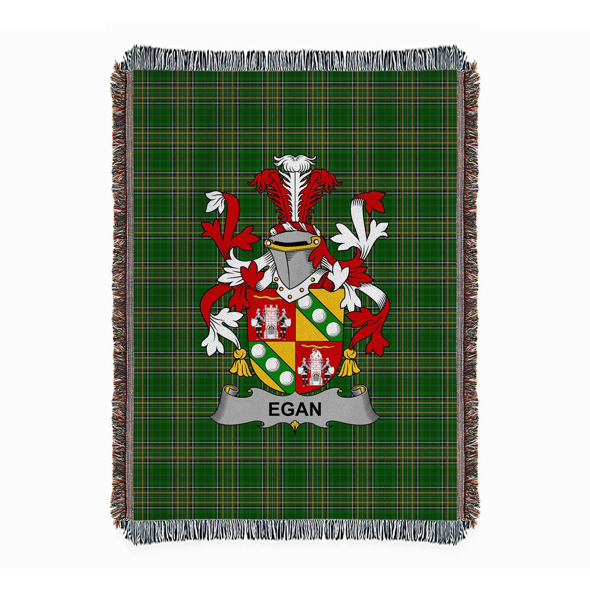 ScotsTee Shop Irish Egan or McEgan Clan Coat of Arms Irish Tartan Woven Blanket