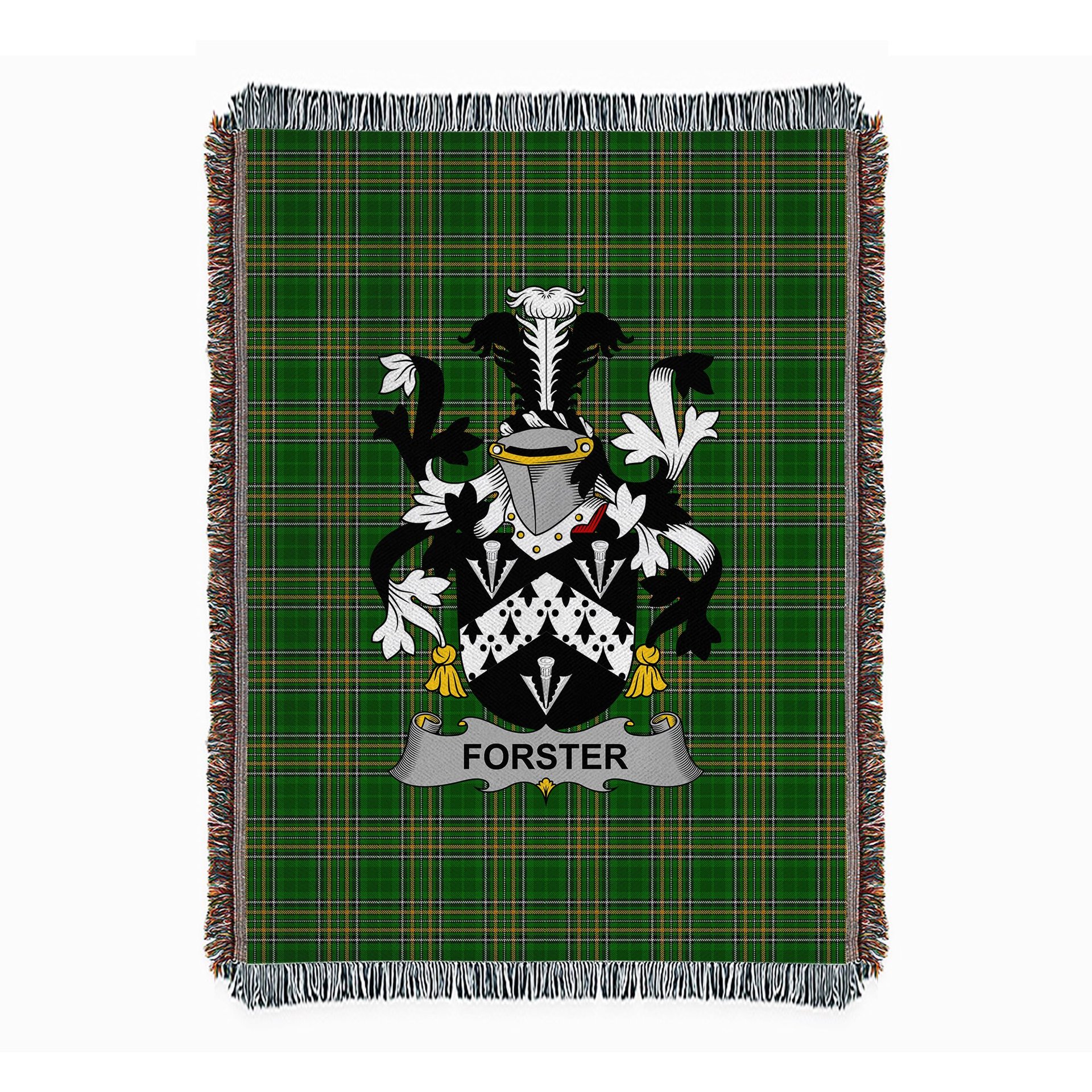 ScotsTee Shop Irish Forster Clan Coat of Arms Irish Tartan Woven Blanket