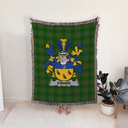 ScotsTee Shop Irish Fisher Clan Coat of Arms Irish Tartan Woven Blanket