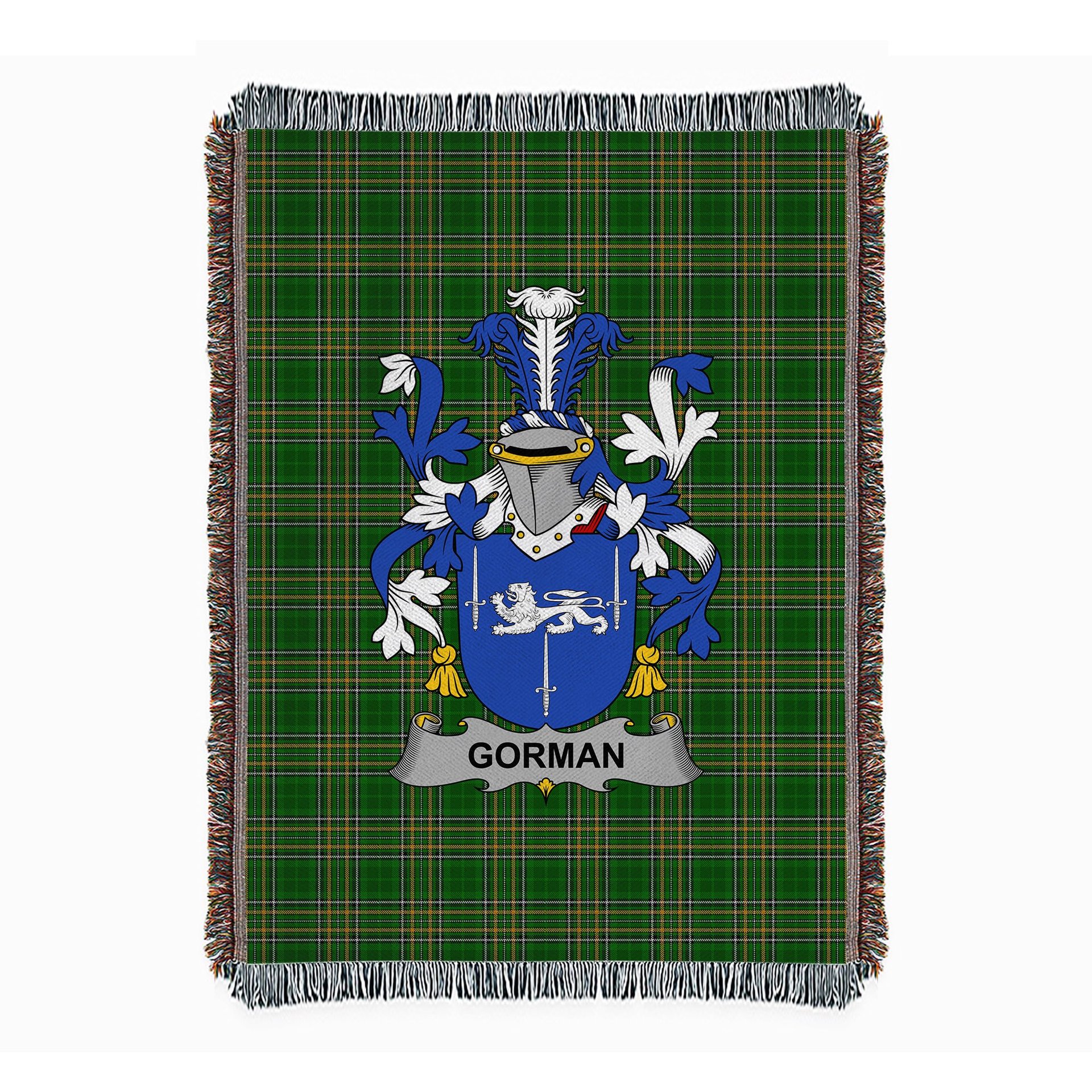 ScotsTee Shop Irish Gorman or McGorman Clan Coat of Arms Irish Tartan Woven Blanket