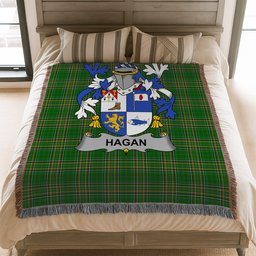 ScotsTee Shop Irish Hagan or O'Hagan Clan Coat of Arms Irish Tartan Woven Blanket