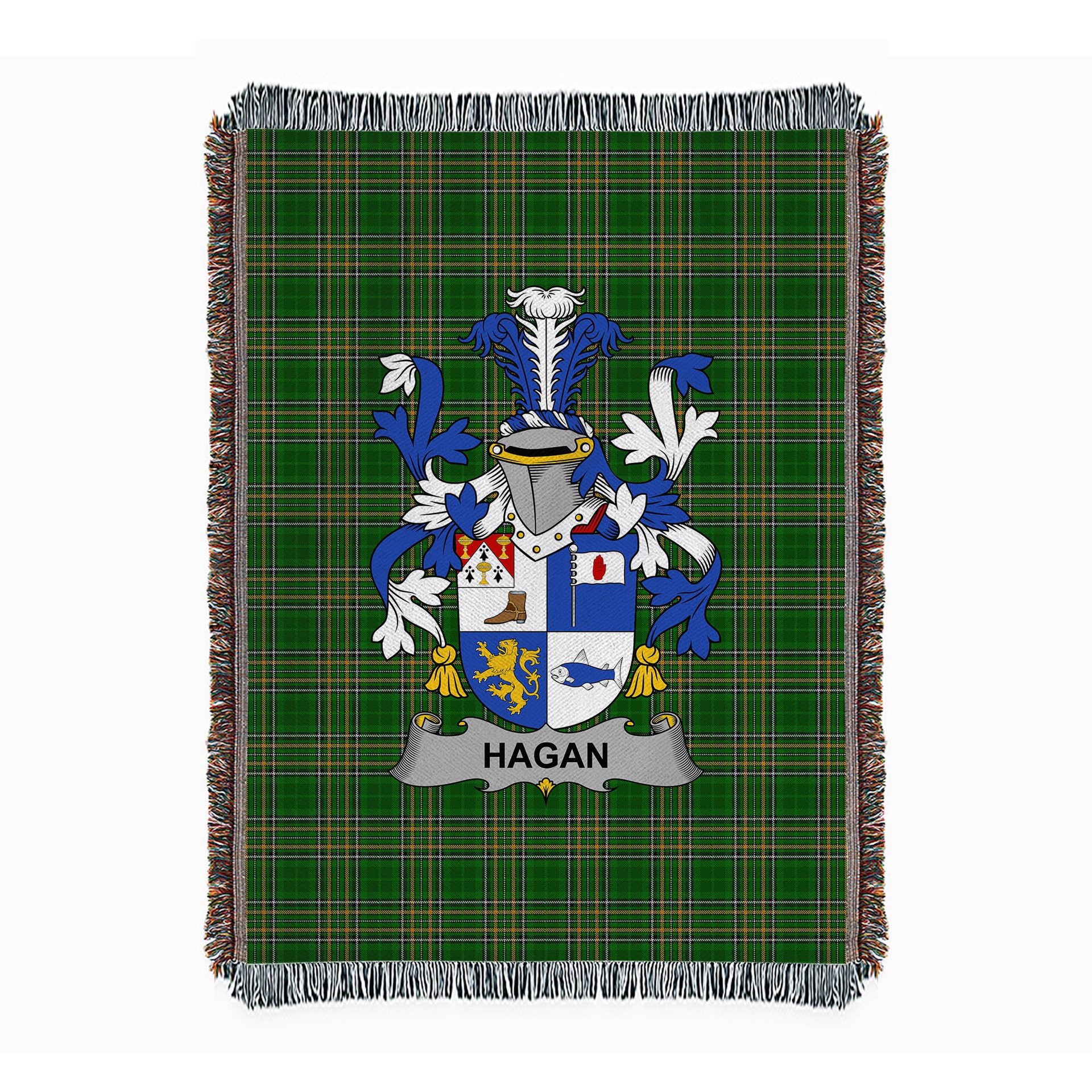 ScotsTee Shop Irish Hagan or O'Hagan Clan Coat of Arms Irish Tartan Woven Blanket