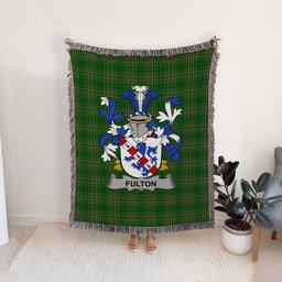 ScotsTee Shop Irish Fulton Clan Coat of Arms Irish Tartan Woven Blanket