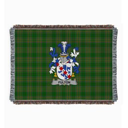 ScotsTee Shop Irish Fulton Clan Coat of Arms Irish Tartan Woven Blanket