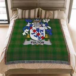 ScotsTee Shop Irish Fulton Clan Coat of Arms Irish Tartan Woven Blanket