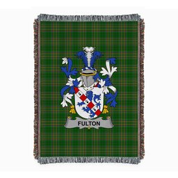 ScotsTee Shop Irish Fulton Clan Coat of Arms Irish Tartan Woven Blanket