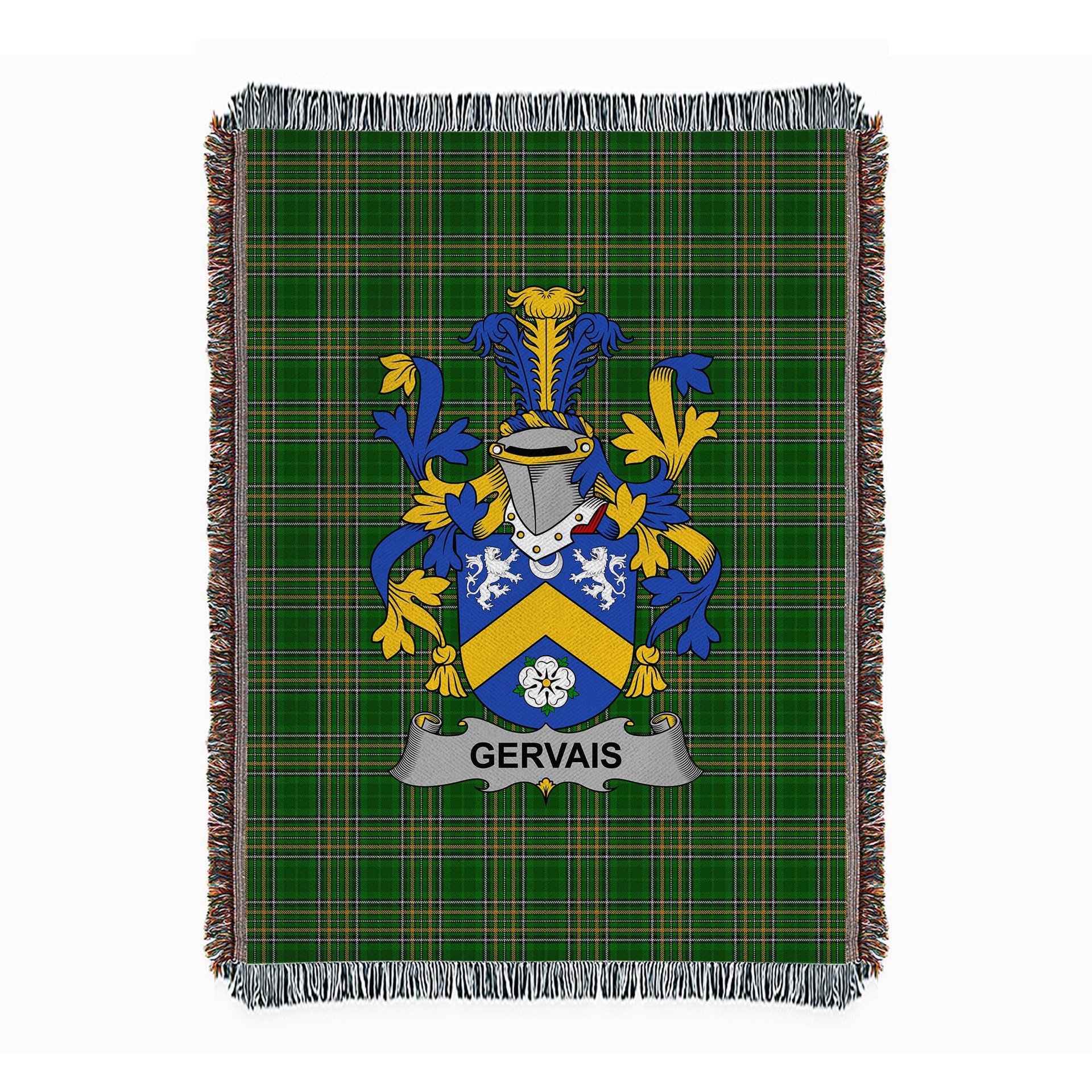 ScotsTee Shop Irish Gervais Clan Coat of Arms Irish Tartan Woven Blanket