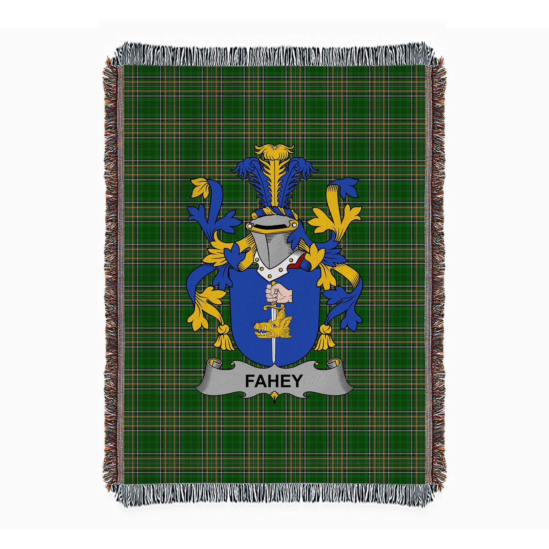ScotsTee Shop Irish Fahey or O'Fahy Clan Coat of Arms Irish Tartan Woven Blanket