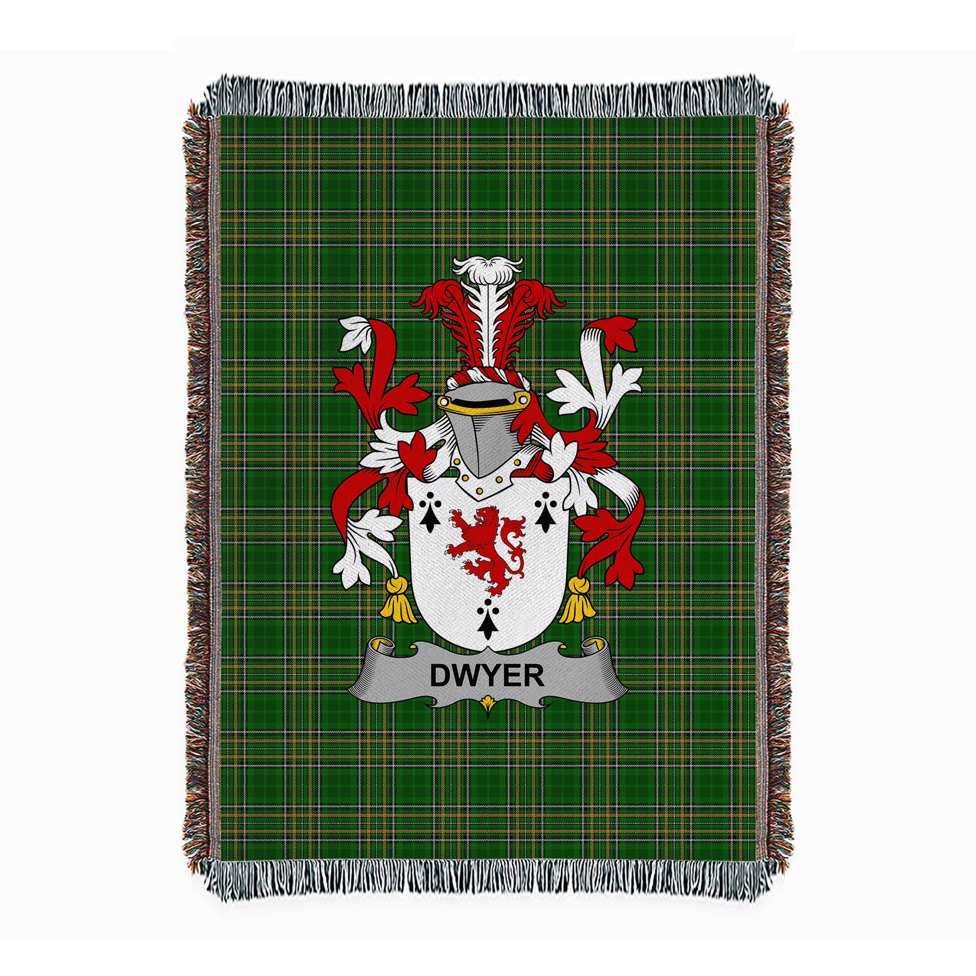 ScotsTee Shop Irish Dwyer or O'Dwyer Clan Coat of Arms Irish Tartan Woven Blanket