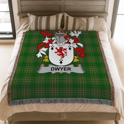 ScotsTee Shop Irish Dwyer or O'Dwyer Clan Coat of Arms Irish Tartan Woven Blanket