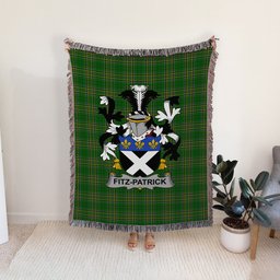 ScotsTee Shop Irish Fitz-Patrick Clan Coat of Arms Irish Tartan Woven Blanket