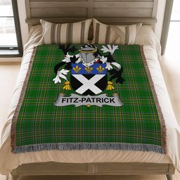 ScotsTee Shop Irish Fitz-Patrick Clan Coat of Arms Irish Tartan Woven Blanket
