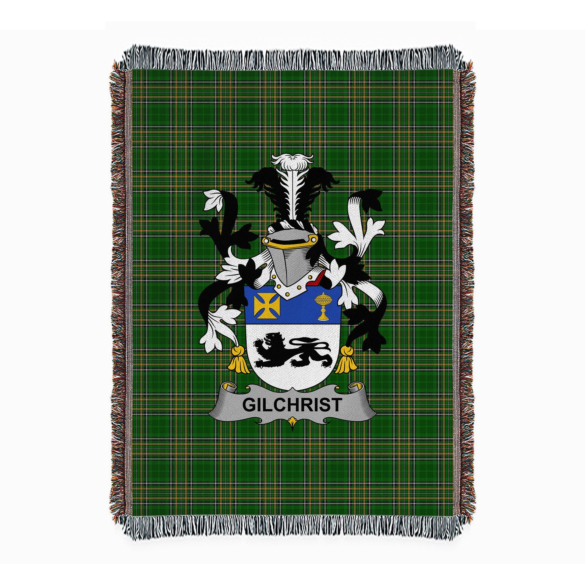 ScotsTee Shop Irish Gilchrist or McGilchrist Clan Coat of Arms Irish Tartan Woven Blanket