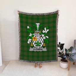 ScotsTee Shop Irish Flower Clan Coat of Arms Irish Tartan Woven Blanket