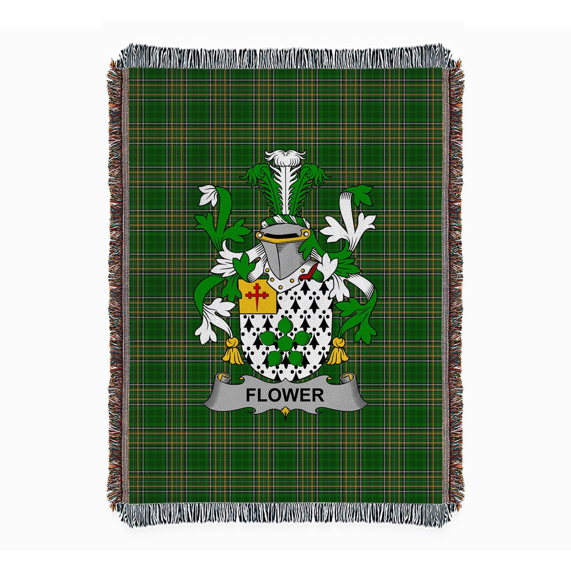 ScotsTee Shop Irish Flower Clan Coat of Arms Irish Tartan Woven Blanket