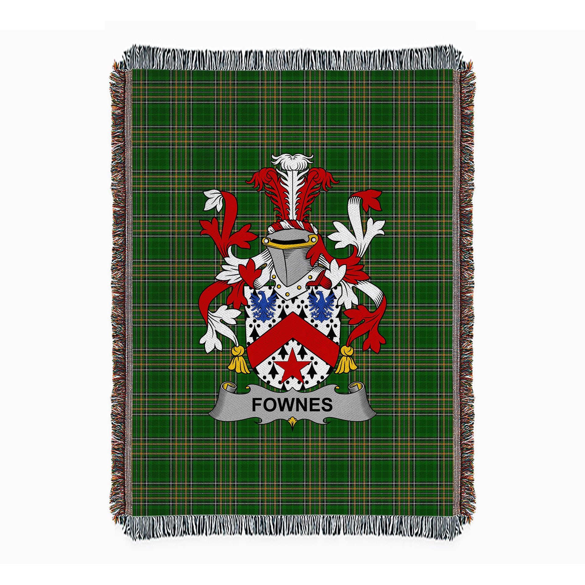 ScotsTee Shop Irish Fownes Clan Coat of Arms Irish Tartan Woven Blanket