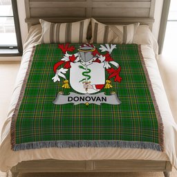 ScotsTee Shop Irish Donovan or O'Donovan Clan Coat of Arms Irish Tartan Woven Blanket