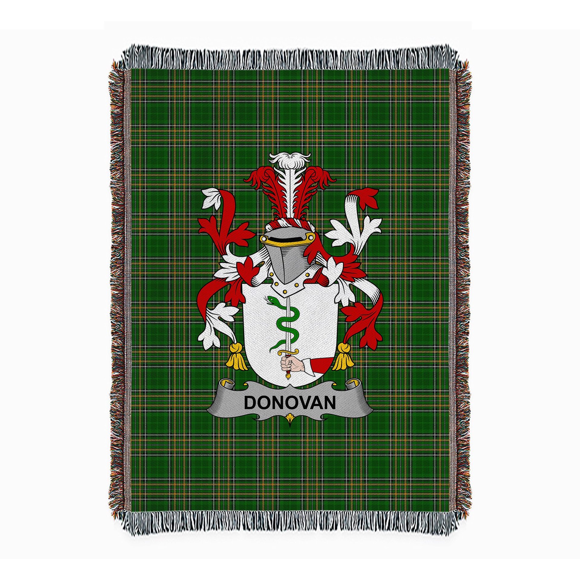 ScotsTee Shop Irish Donovan or O'Donovan Clan Coat of Arms Irish Tartan Woven Blanket