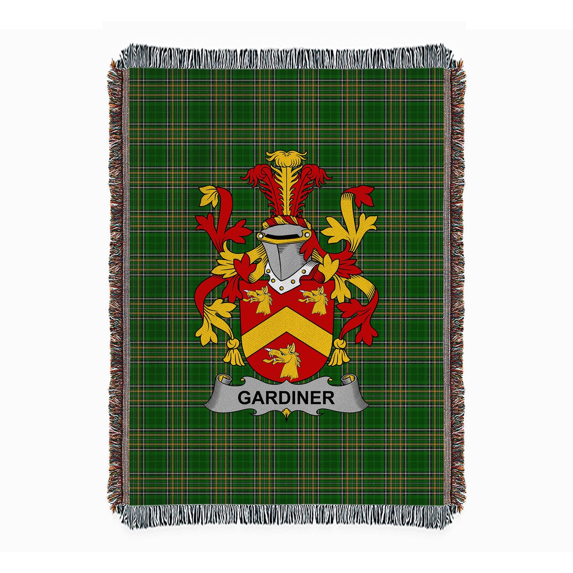 ScotsTee Shop Irish Gardiner Clan Coat of Arms Irish Tartan Woven Blanket