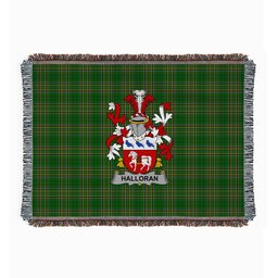 ScotsTee Shop Irish Halloran or O'Halloran Clan Coat of Arms Irish Tartan Woven Blanket