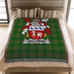 ScotsTee Shop Irish Halloran or O'Halloran Clan Coat of Arms Irish Tartan Woven Blanket