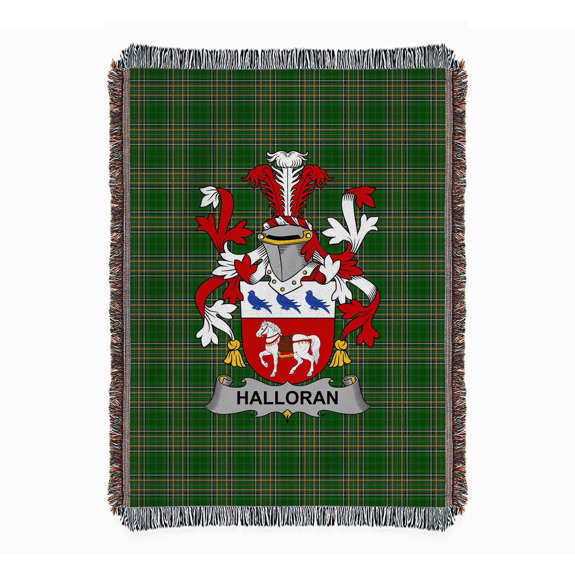 ScotsTee Shop Irish Halloran or O'Halloran Clan Coat of Arms Irish Tartan Woven Blanket