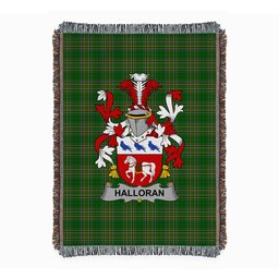 ScotsTee Shop Irish Halloran or O'Halloran Clan Coat of Arms Irish Tartan Woven Blanket