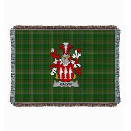 ScotsTee Shop Irish Galvin or O'Galvin Clan Coat of Arms Irish Tartan Woven Blanket