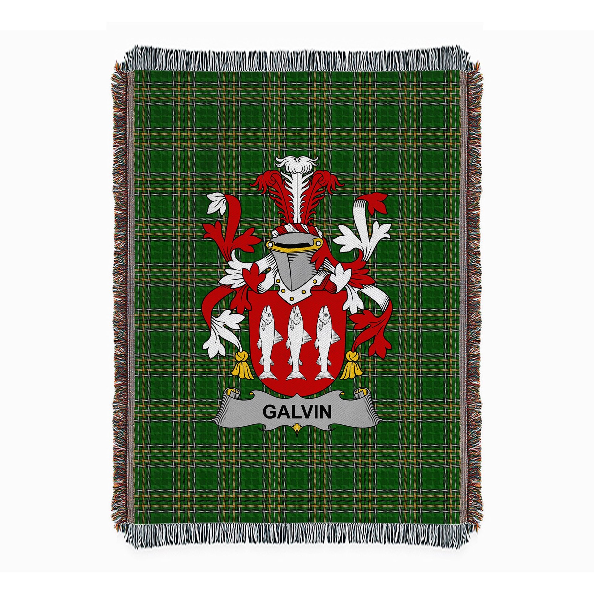 ScotsTee Shop Irish Galvin or O'Galvin Clan Coat of Arms Irish Tartan Woven Blanket