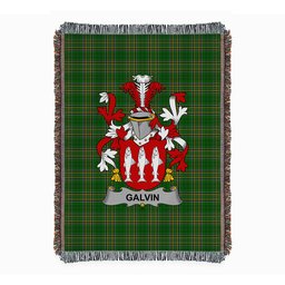 ScotsTee Shop Irish Galvin or O'Galvin Clan Coat of Arms Irish Tartan Woven Blanket