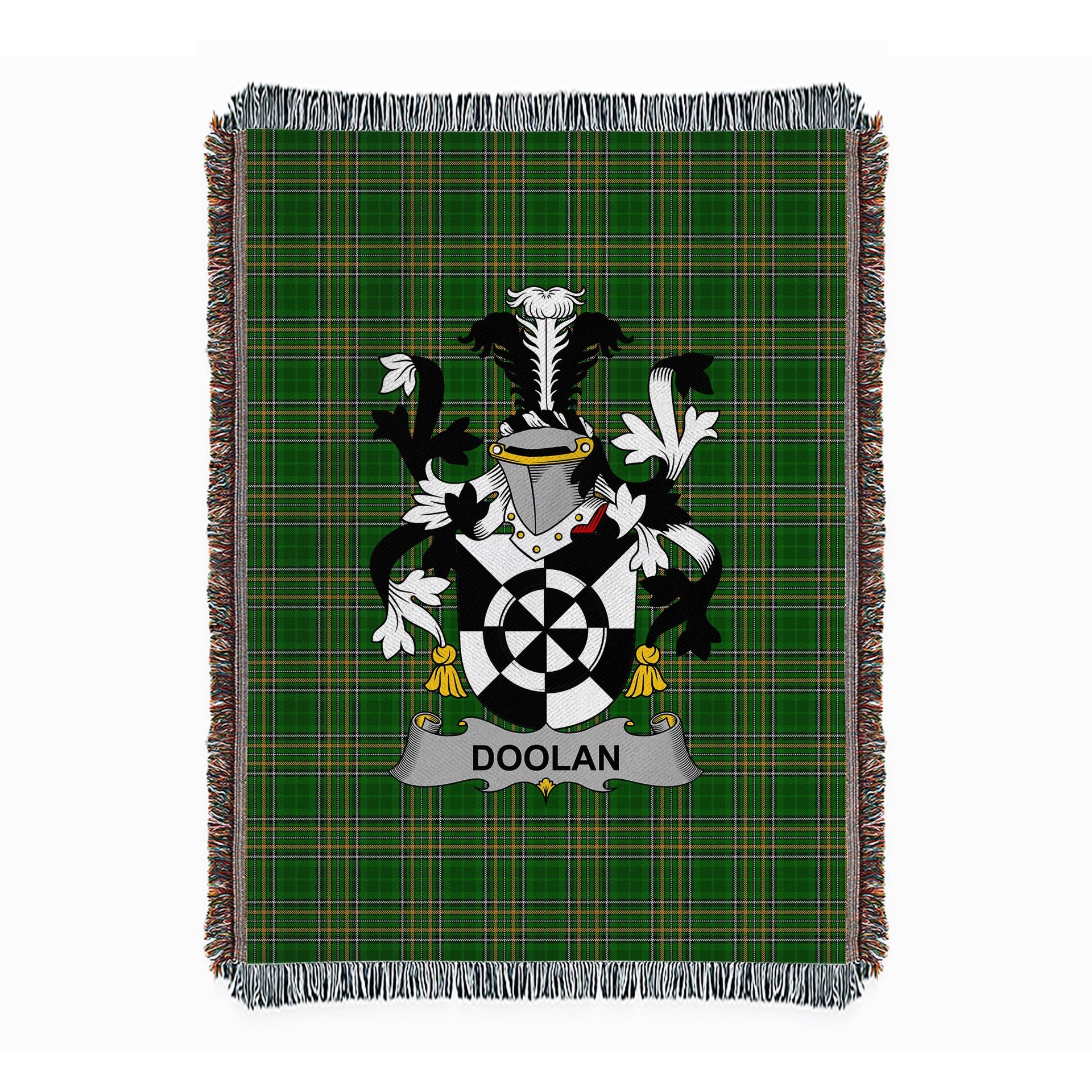 ScotsTee Shop Irish Doolan or O'Doolan Clan Coat of Arms Irish Tartan Woven Blanket