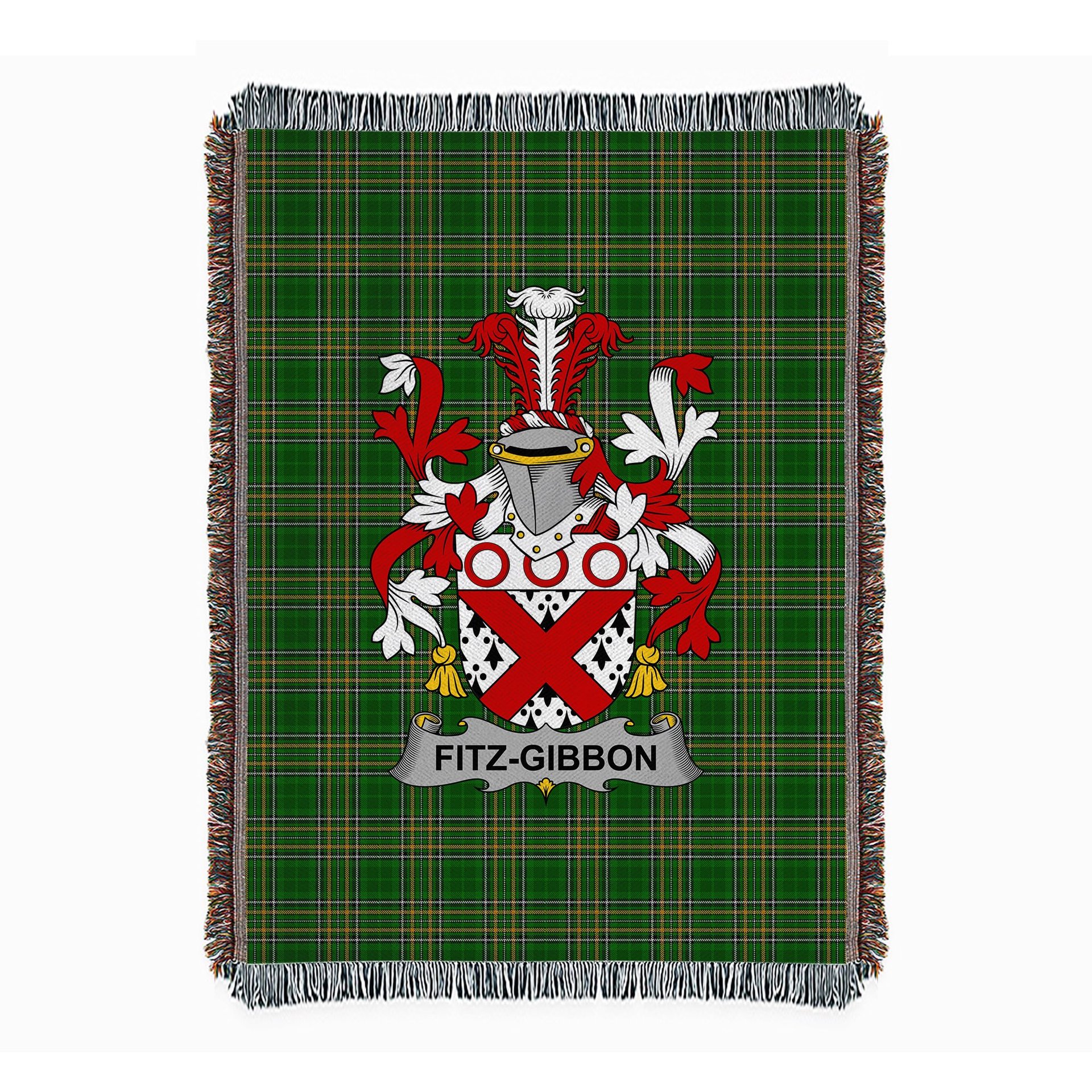 ScotsTee Shop Irish Fitz-Gibbon Clan Coat of Arms Irish Tartan Woven Blanket