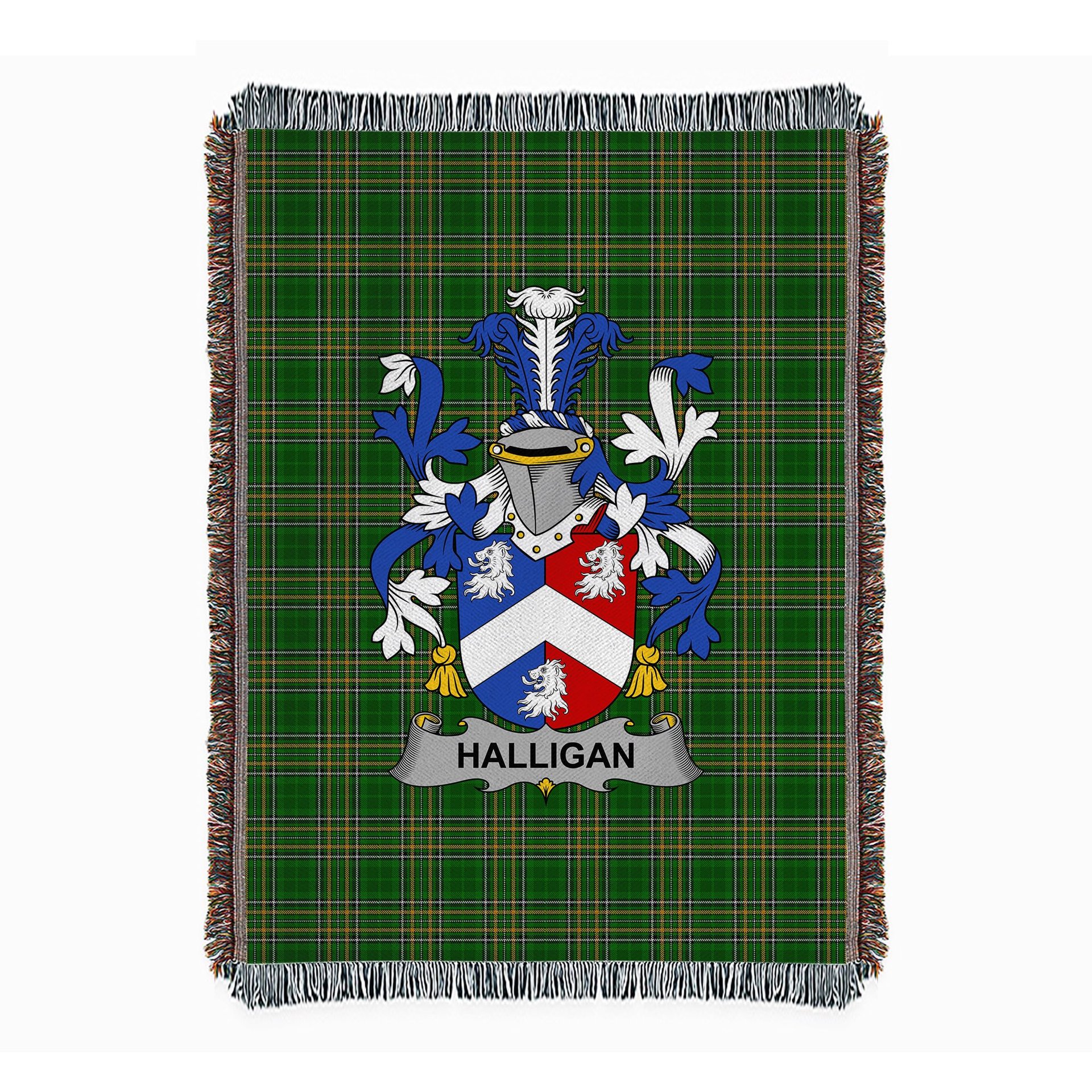 ScotsTee Shop Irish Halligan or O'Halligan Clan Coat of Arms Irish Tartan Woven Blanket