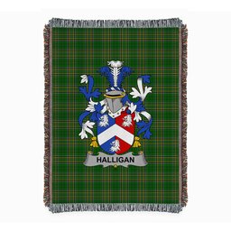 ScotsTee Shop Irish Halligan or O'Halligan Clan Coat of Arms Irish Tartan Woven Blanket