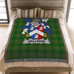 ScotsTee Shop Irish Halligan or O'Halligan Clan Coat of Arms Irish Tartan Woven Blanket