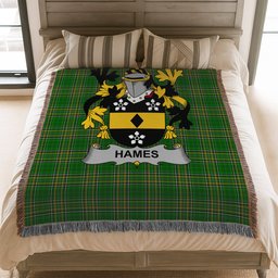 ScotsTee Shop Irish Hames Clan Coat of Arms Irish Tartan Woven Blanket