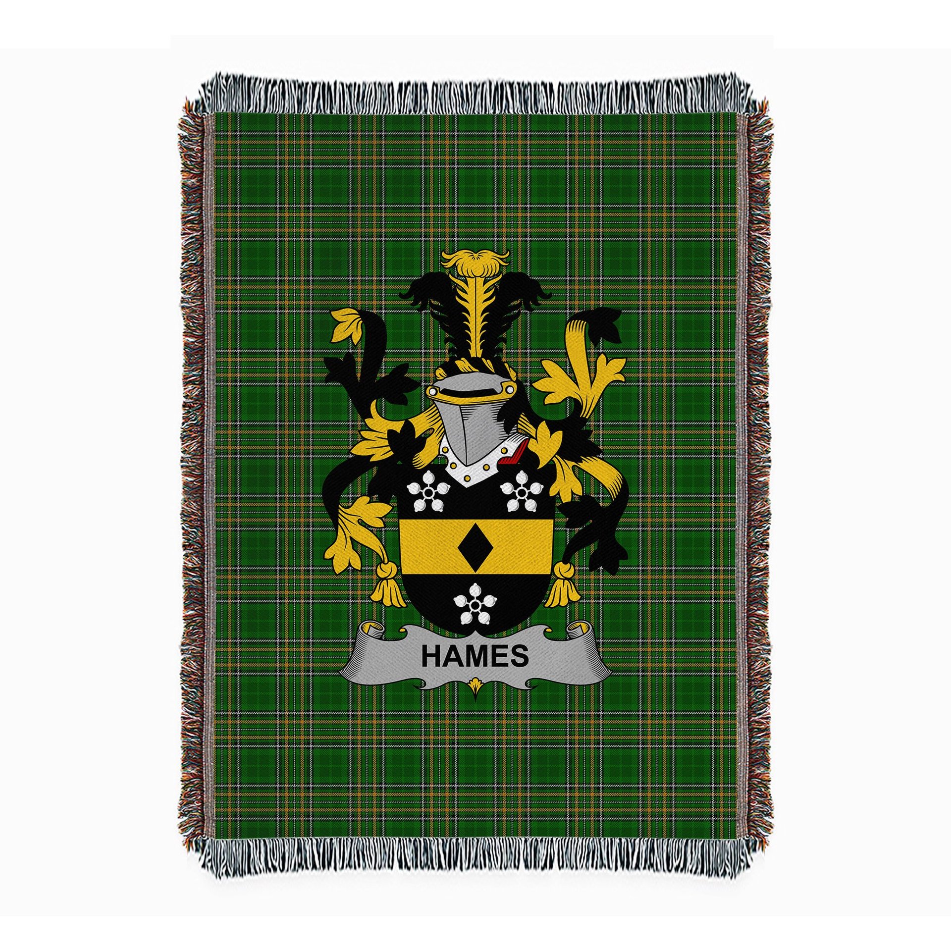 ScotsTee Shop Irish Hames Clan Coat of Arms Irish Tartan Woven Blanket
