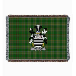 ScotsTee Shop Irish Halthom Clan Coat of Arms Irish Tartan Woven Blanket