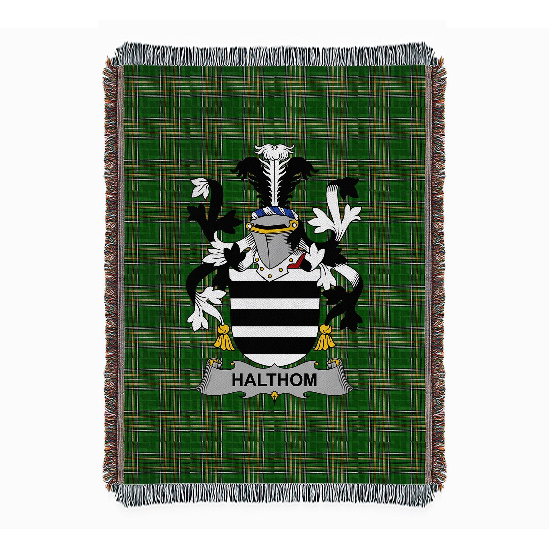 ScotsTee Shop Irish Halthom Clan Coat of Arms Irish Tartan Woven Blanket